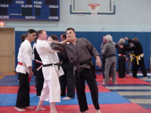 Hugh performs and Aiki ebow takedown as Shihan Parker watches